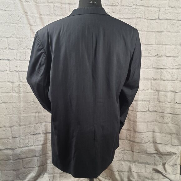 Geoffrey Beene Mens 48L Wool Sport Coat Black Pinstripe Jacket - Picture 5 of 10
